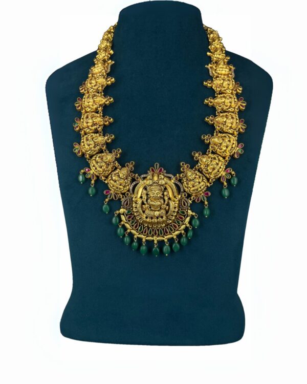 Lakshmi green beads Temple Long Haram