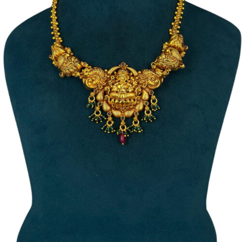 Lakshmi peridot & ruby Stone temple Necklace with Gold Polish