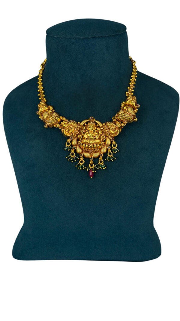 Lakshmi peridot & ruby Stone temple Necklace with Gold Polish