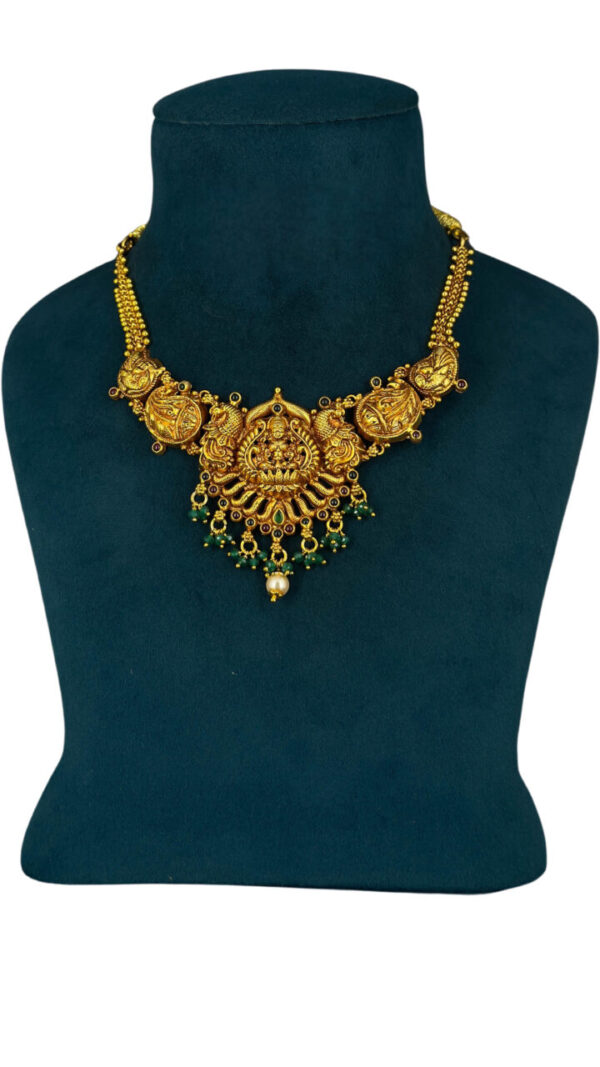 pearl & peridot stones Lakshmi with mango design temple jewellery