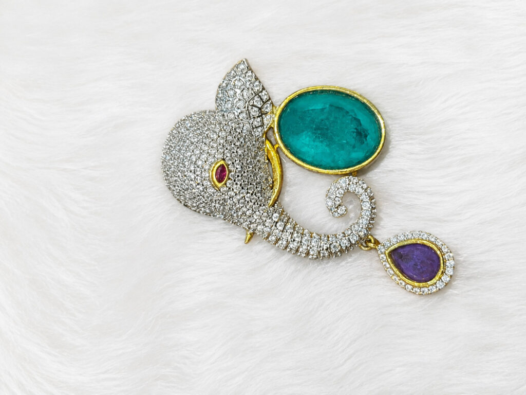 Emerald Ganesha CZ Pendant