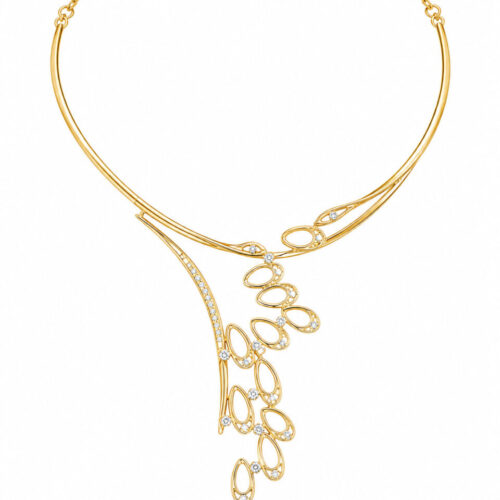 Golden Cascade Leaf Diamond Necklace