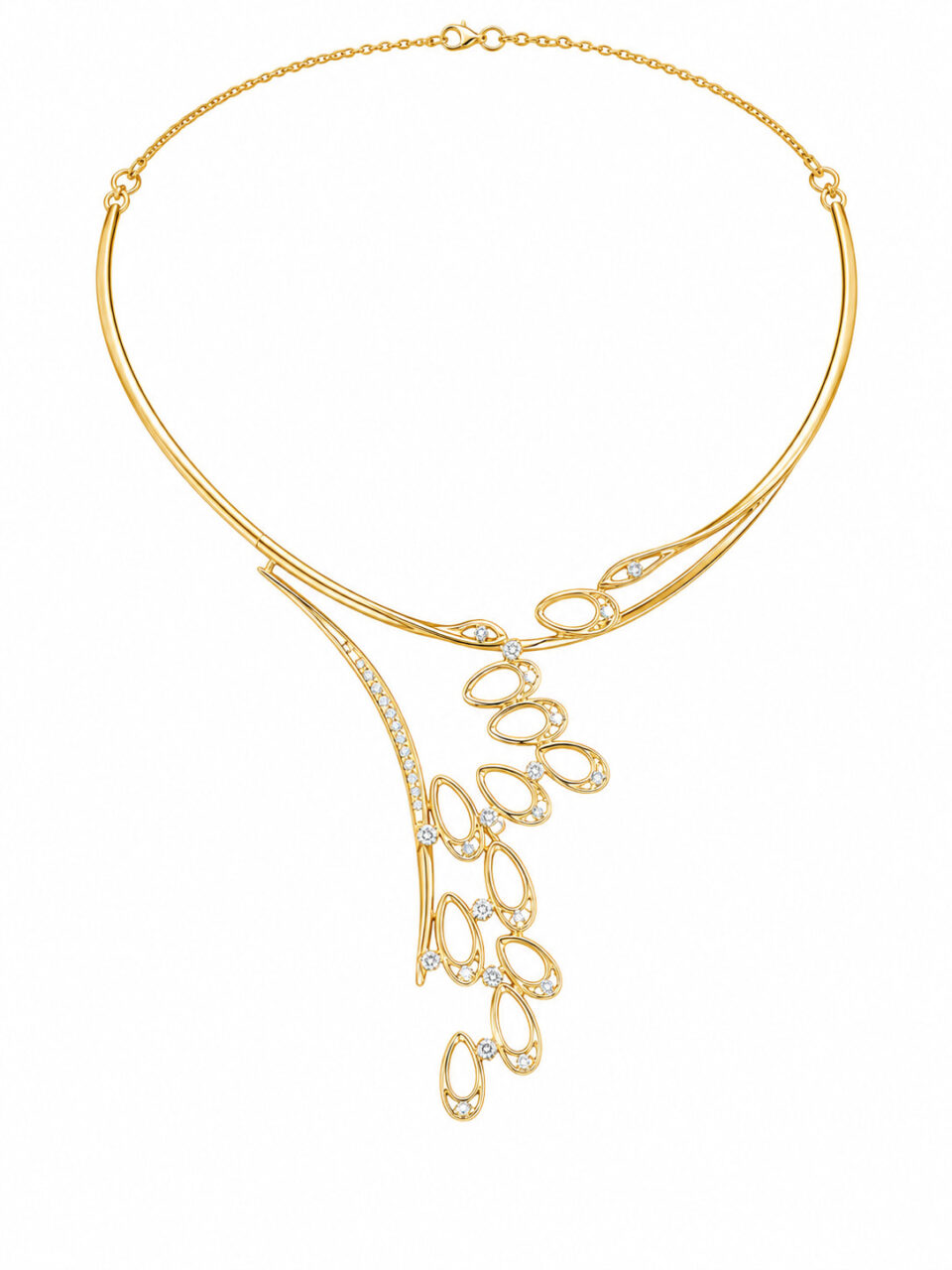 Golden Cascade Leaf Diamond Necklace 1 Golden Cascade Leaf Diamond Necklace