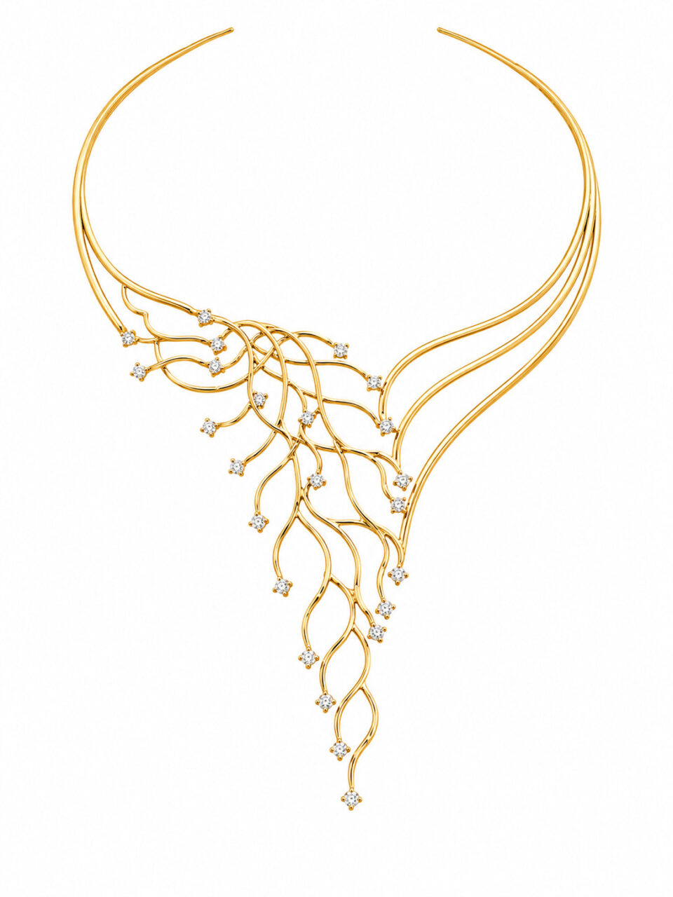 Golden Vine Cascade Diamond Necklace 1 Golden Vine Cascade Diamond Necklace