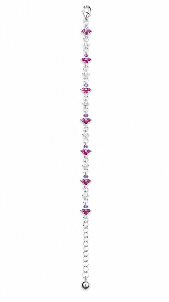 Ruby Blossom Silver Charm Bracelet
