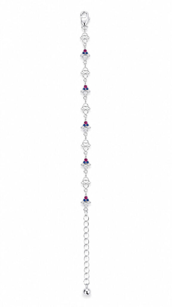 Ruby Sapphire Floral Silver Bracelet