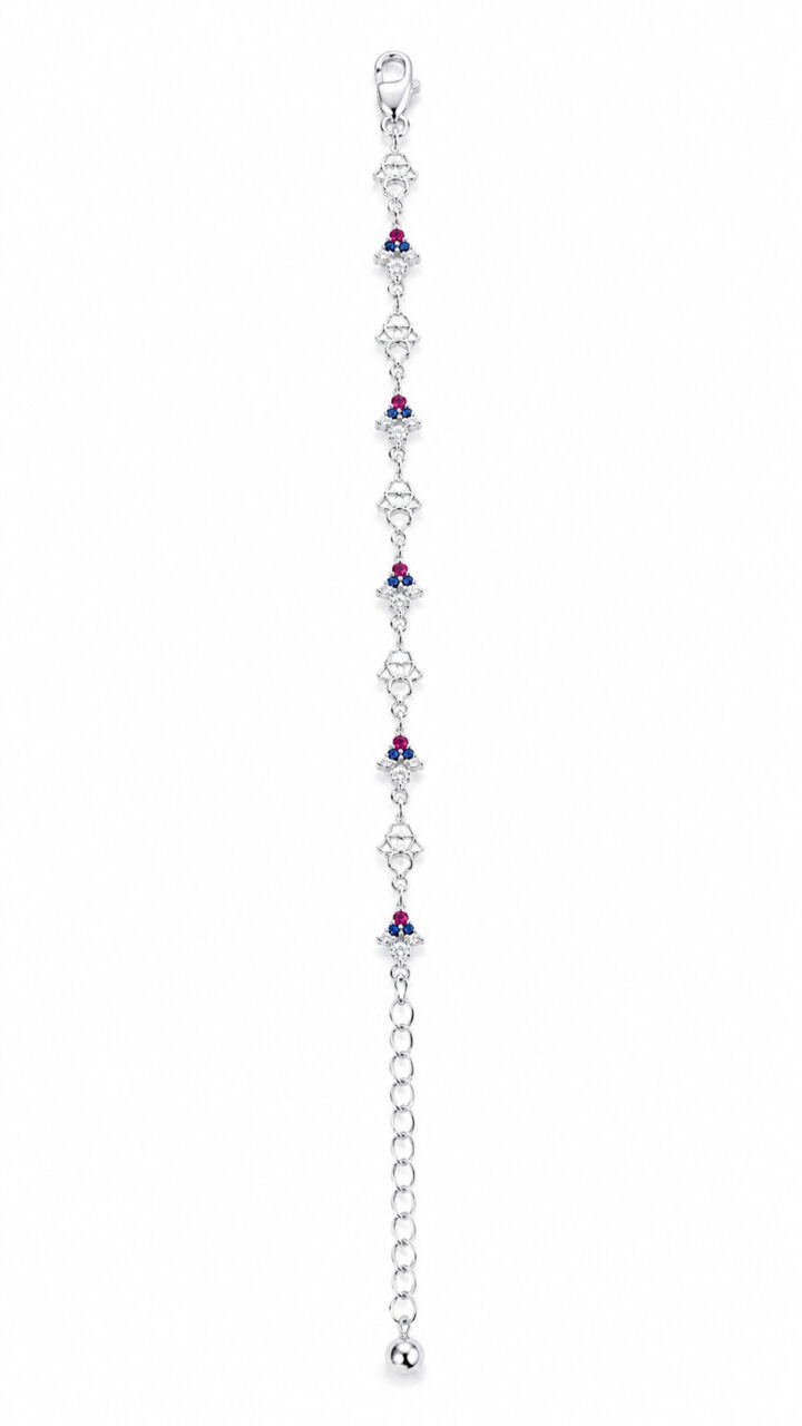 Ruby Sapphire Floral Silver Bracelet 1 Ruby Sapphire Floral Silver Bracelet