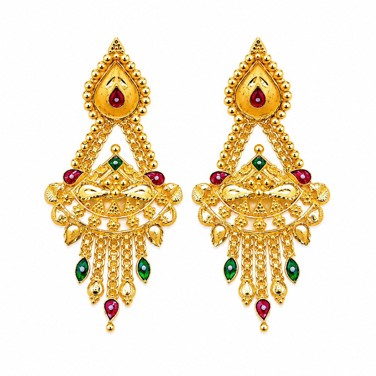 Royal Navratna Crescent Dangler Earrings 1 Royal Navratna Crescent Dangler Earrings