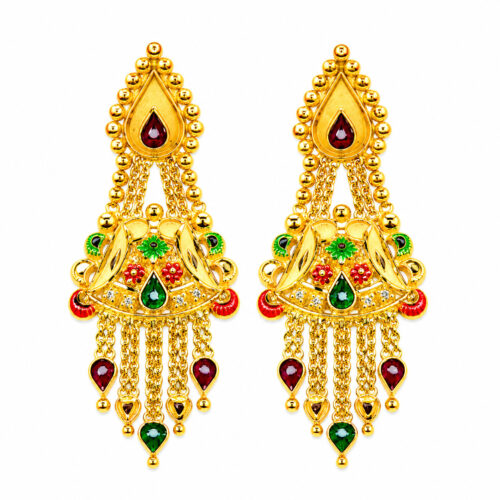Royal Floral Navratna Tassel Earrings