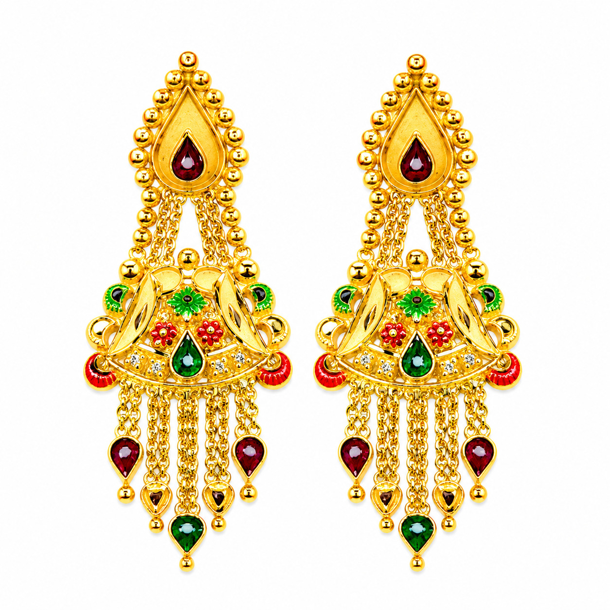 Royal Floral Navratna Tassel Earrings 1 Royal Floral Navratna Tassel Earrings