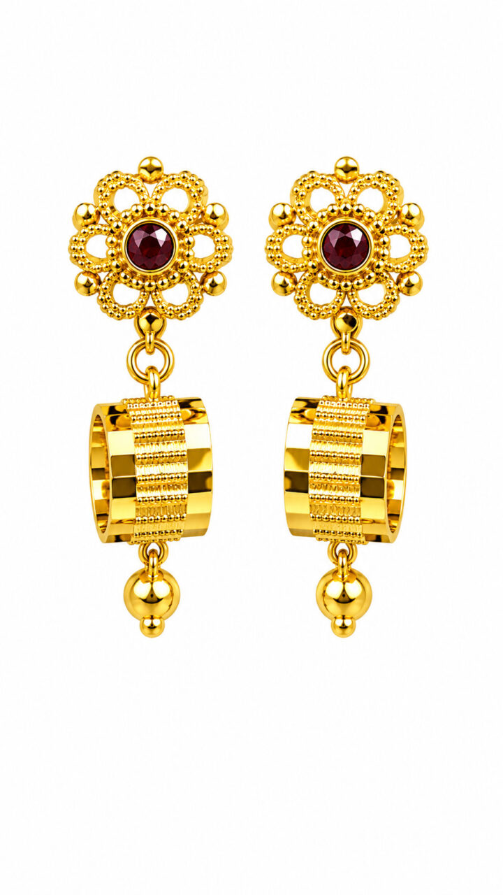 Royal Floral Barrel Dangler Earrings 1 Royal Floral Barrel Dangler Earrings