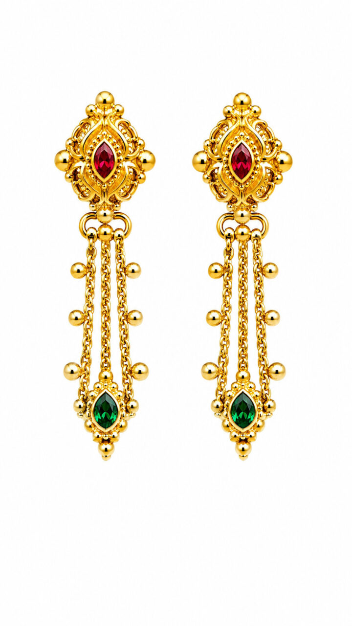 Royal Emerald Chain Dangler Earrings 1 Royal Emerald Chain Dangler Earrings